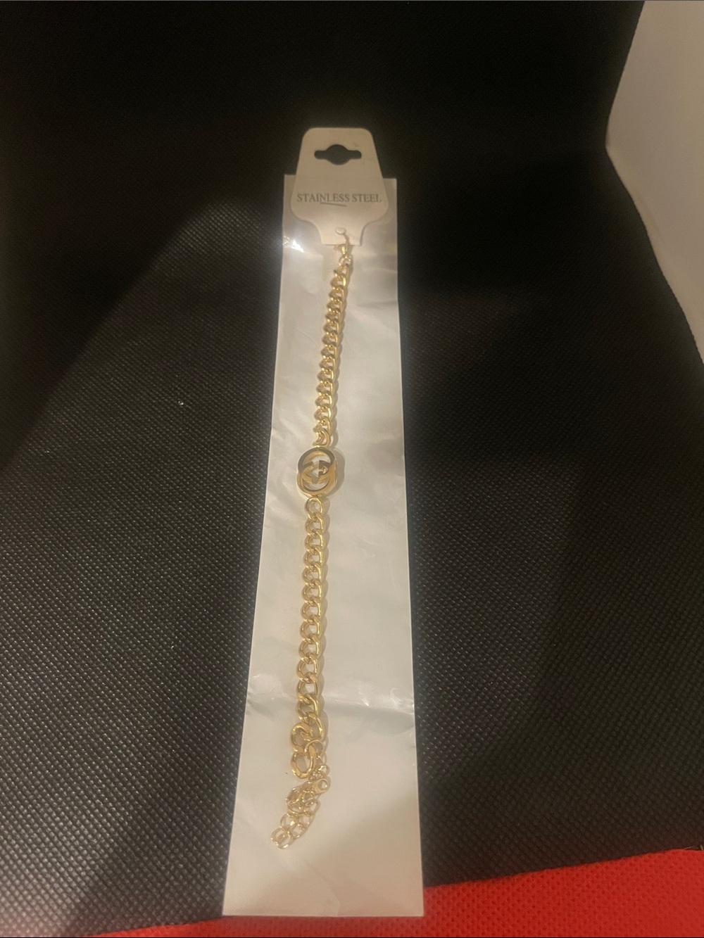 Stainless steel Gold-Tone plated Link Bracelet with Round Logo Charm